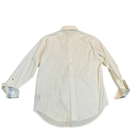 Robert Graham White Mens Embroidered Blue Flip Cuff Button Up Long Sleeve Shirt - Picture 2 of 11